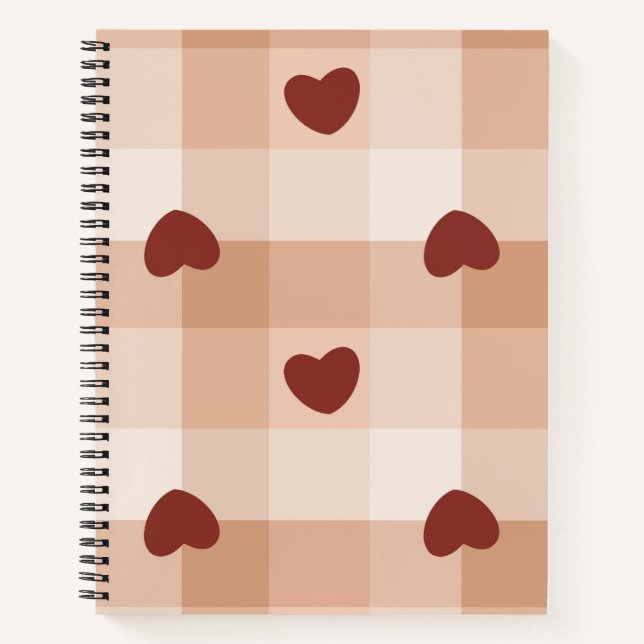 Little red hearts cozy gingham pattern Preppy Notizbuch (Vorderseite)