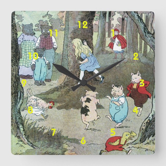 Little Red Riding Hood: End Pages Quadratische Wanduhr (Vorderseite)