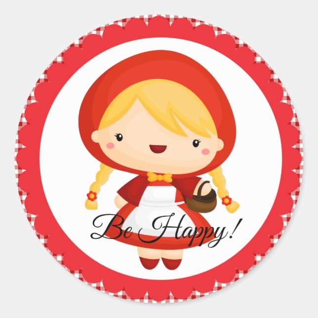 Little Red Riding Hood on Red/White Gingham Runder Aufkleber (Vorderseite)