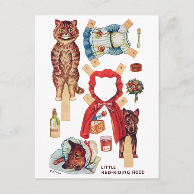Little Red Riding Hood, Paper Doll, Louis Wain Postkarte (Vorderseite)