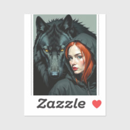 Little Red Riding Hood Redhead and the Black Wolf Aufkleber