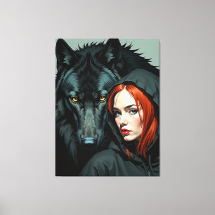 Little Red Riding Hood Redhead and the Black Wolf Leinwanddruck