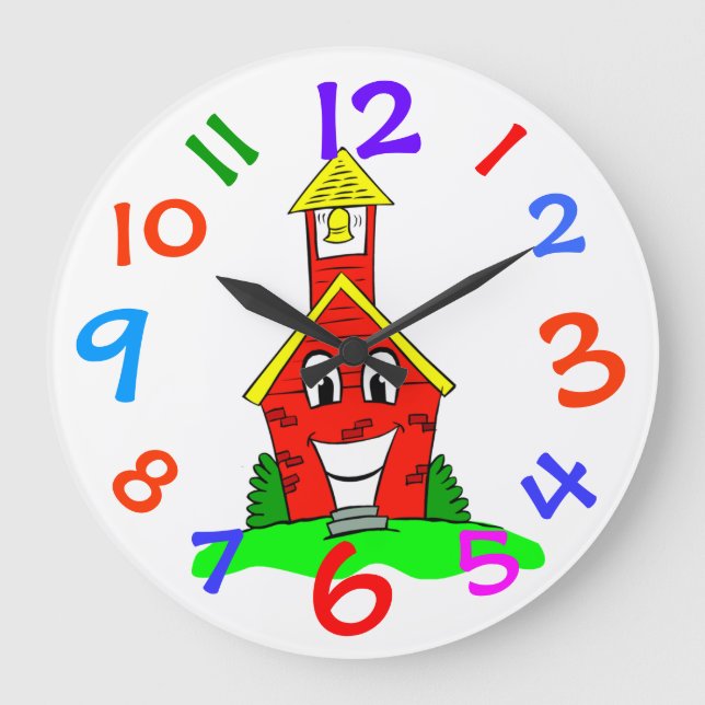 Little Red School House Kids Room Wall Clock Große Wanduhr (Vorderseite)