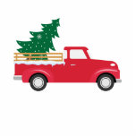 Little Red Truck Hauling a Christmas Tree Fotoskulptur Magnet<br><div class="desc">Ho, ho. Der kleine rote LKW holt einen Weihnachtsbaum in Ihr Herz</div>