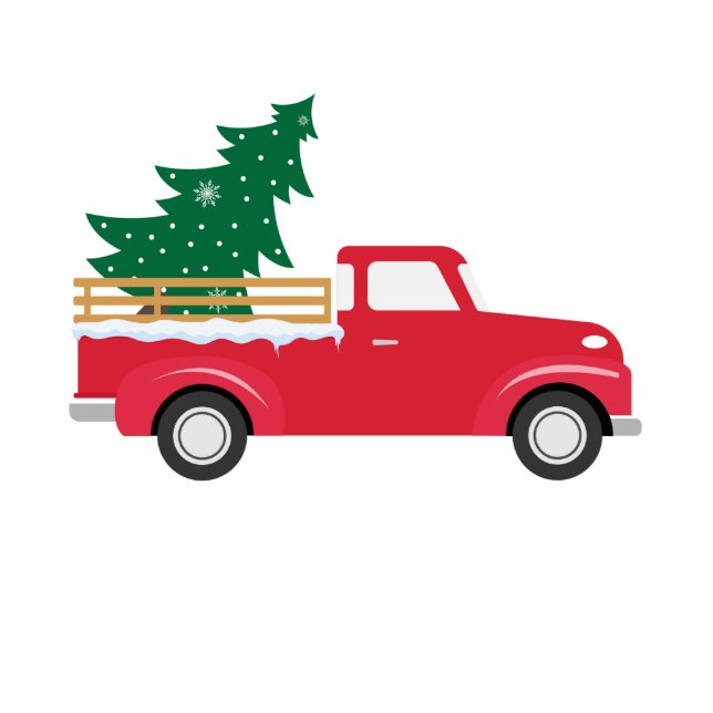 Little Red Truck Hauling a Christmas Tree Fotoskulptur Magnet (Vorne)