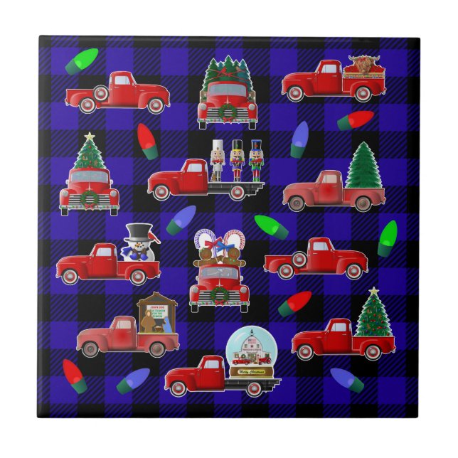 Little Red Truck Weihnachten Fliese (Vorderseite)