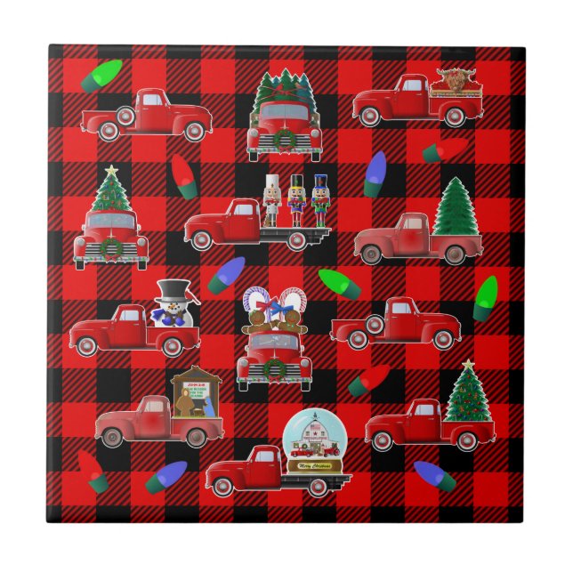 Little Red Truck Weihnachten Fliese (Vorderseite)