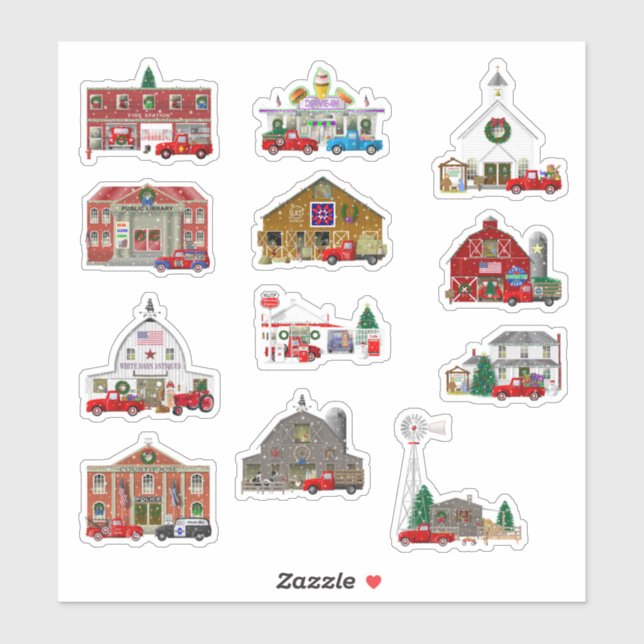 Little Red Truck Weihnachtsdorf Stickers Aufkleber (Blatt)