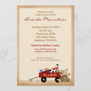 Little Red Wagon Sports Theme Boy Baby Shower Einladung