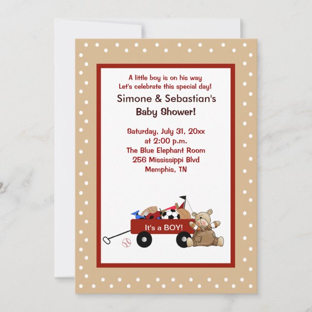 Little Red Wagon & Teddy Bear 5x7 Invitation 2 côt (Devant)