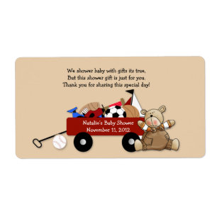 Little Red Wagon Teddy Bear Label Sticker - Groß