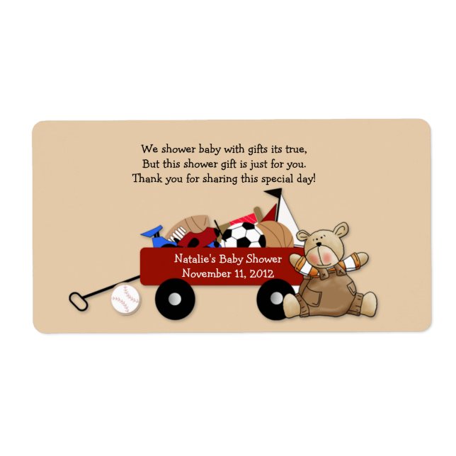 Little Red Wagon Teddy Bear Label Sticker - Groß (Vorne)