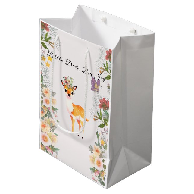 Little Reh, Big Joy Pink Blume Kinderdusche Thema Mittlere Geschenktüte (Vorderseite Schrägansicht)