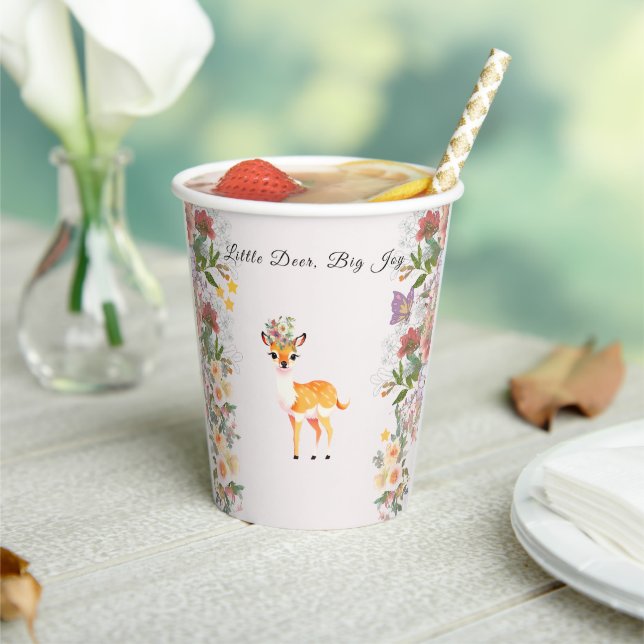 Little Reh, Big Joy Pink Blume Kinderdusche Thema Pappbecher (In Situ)