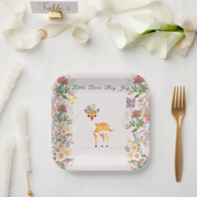 Little Reh, Big Joy Pink Blume Kinderdusche Thema Pappteller (Hochzeit)