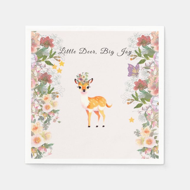 Little Reh, Big Joy Pink Blume Kinderdusche Thema Serviette (Vorderseite)