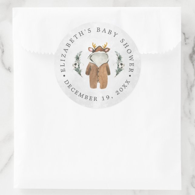 Little Reindeer | Christmas Baby Dusche Gefallen Runder Aufkleber (Tasche)