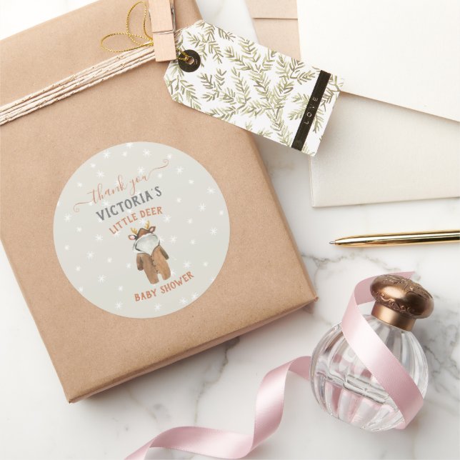 Little Reindeer Christmas Winter Baby Shower Runder Aufkleber (Schenken)