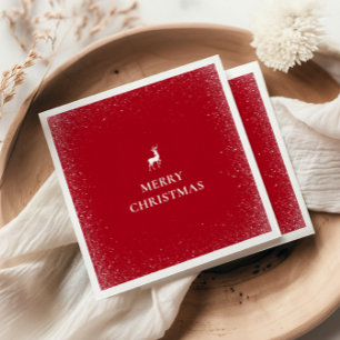 Little Reindeer Simple Snowflakes Christmas RED Serviette