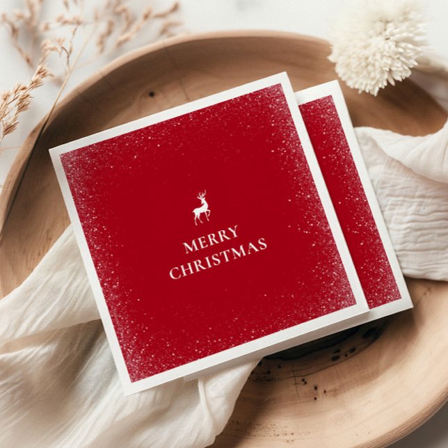 Little Reindeer Simple Snowflakes Christmas RED Serviette (Von Creator hochgeladen)