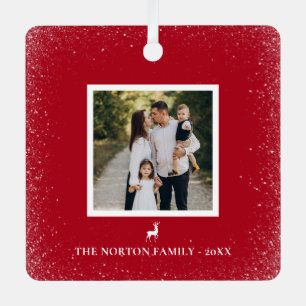Little Reindeer Simple Snowflakes Foto RED Ornament Aus Metall