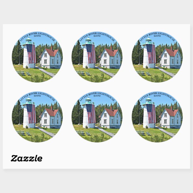 Little River Lighthouse, Maine Round Sticker (Blatt)