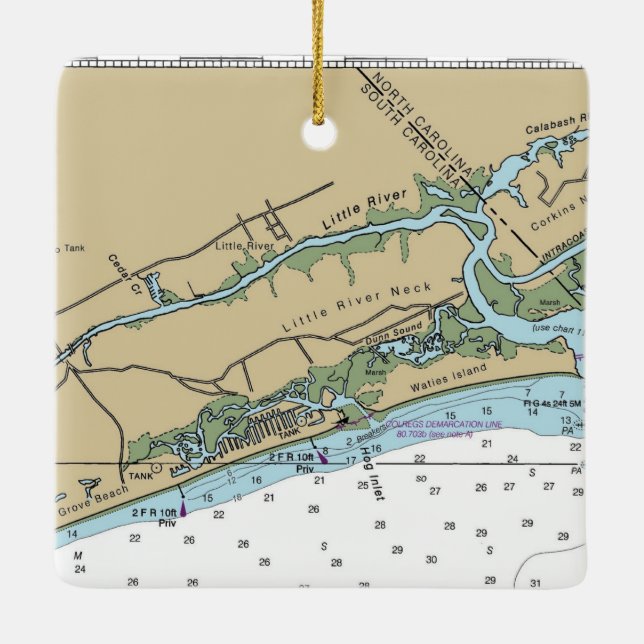 Little River, South Carolina Chart Keramikornament (Rückseite)