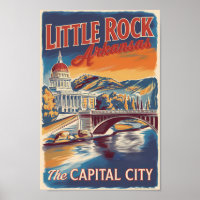 Little Rock Arkansas Painterly Travel Art Vintag