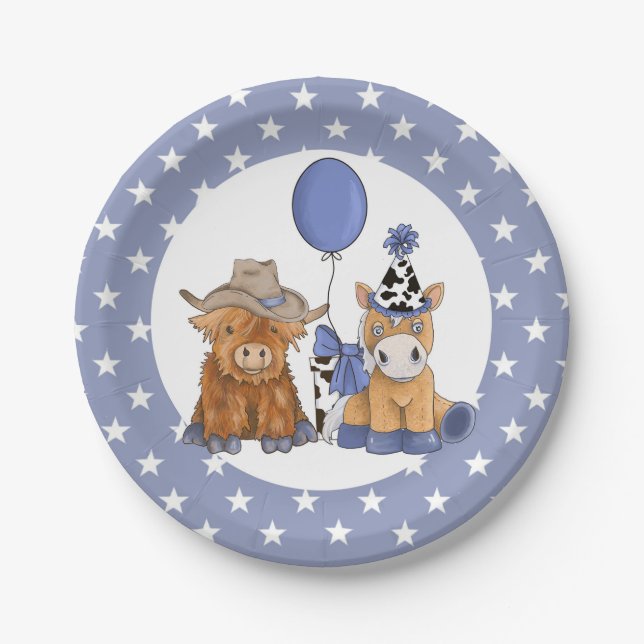 Little Rodeo Geburtstagsparty Plate - Blau Pappteller (Vorderseite)