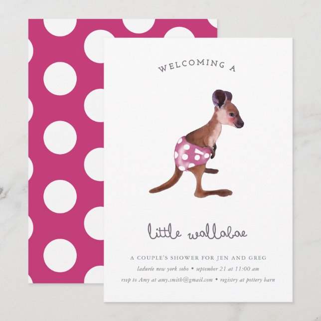 Little Roo in Himbeere Einladung (Vorne/Hinten)