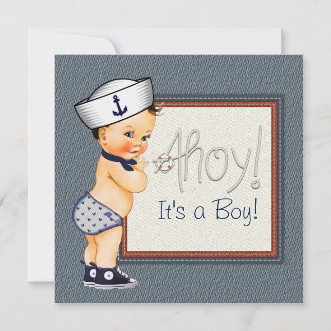 Little Sailor Boy Blue Nautical Baby Dusche Einladung (Vorderseite)