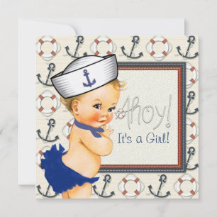 Little Sailor Girl Nautical Baby Shower Einladung