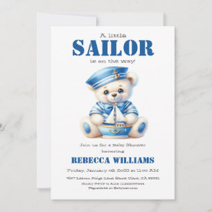Little Sailor Nautical Blue Bear Boy Baby Dusche Einladung