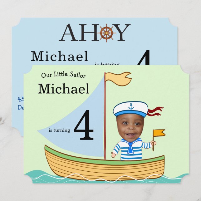 Little Sailor Nautical Boys zum Geburtstag Einladung (Vorne/Hinten)