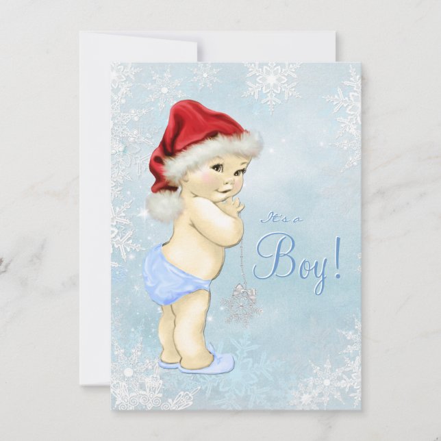 Little Santa Baby Blue Snowflake Baby Dusche Einladung (Vorderseite)