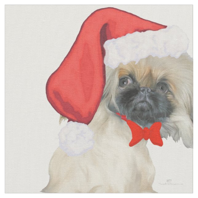 Little Santa Pekingese Stoff (Nahaufnahme)