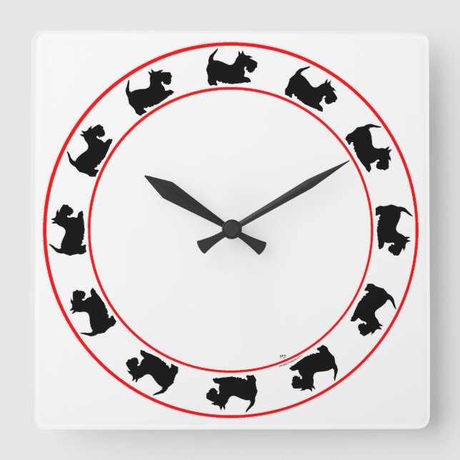 Little Scotties Clock Quadratische Wanduhr (Vorderseite)