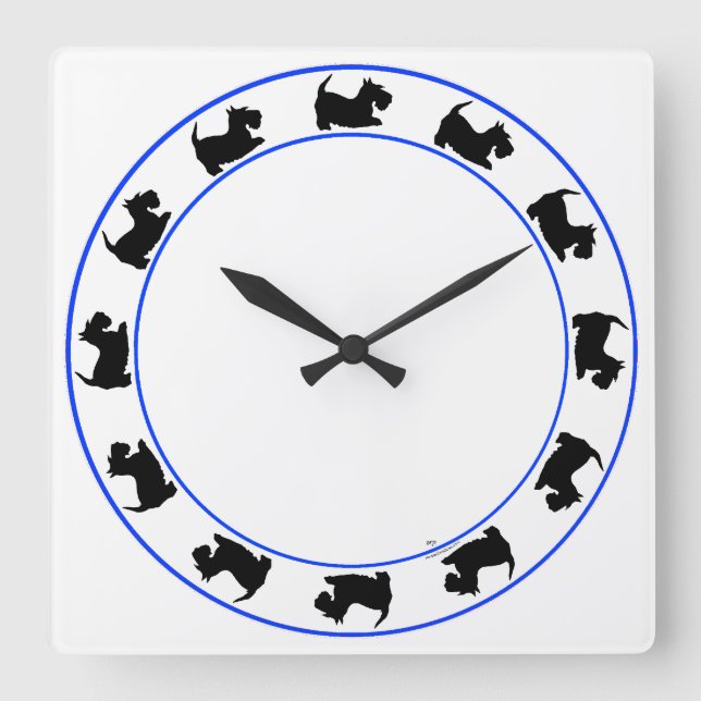 Little Scotties Clock Quadratische Wanduhr (Vorderseite)