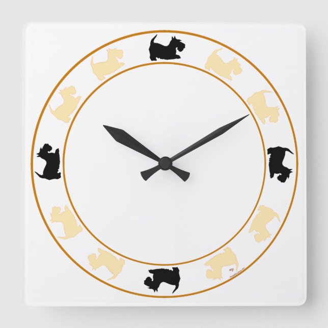 Little Scotties Clock Quadratische Wanduhr (Vorderseite)