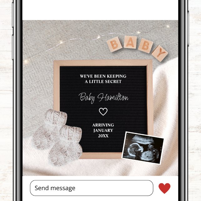 Little Secret Ultrasound Foto Winterschwangerschaf Ankündigung (winter photo pregnancy announcement card ultrasound sonogram little secret snowflake)