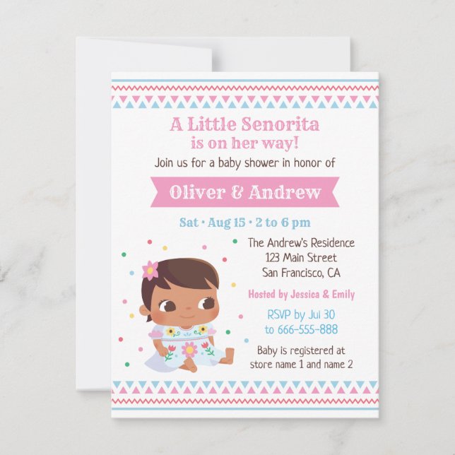Little Senorita Baby Girl Mexican Baby Dusche Einladung (Vorderseite)