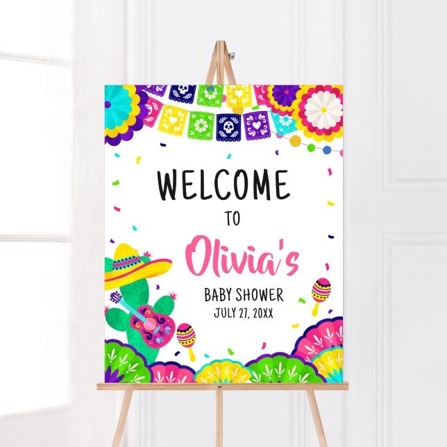 Little Senorita Fiesta Baby Dusche Empfang Poster (Mexican Baby Shower Welcome Sign)