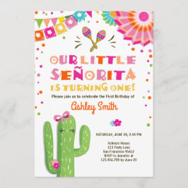 Little Senorita Fiesta Cactus Pink Erster Geburtst Einladung