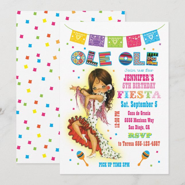 Little Señorita Mexican Fiesta Birthday Party Einladung (Vorne/Hinten)