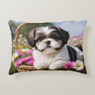 Little Shih Tzu Puppy-Basket-Blume Dekokissen
