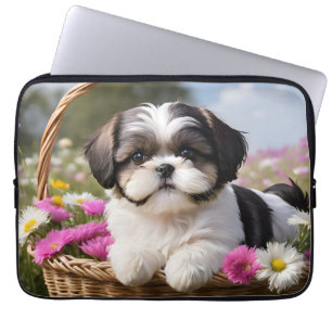 Little Shih Tzu Puppy-Basket-Blume Laptopschutzhülle