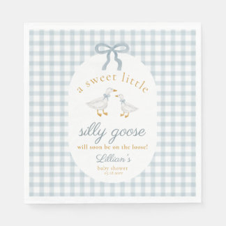 Little Silly Goose Bow Baby Shower Blue Gingham Serviette