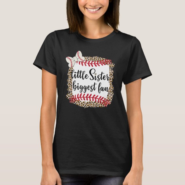 Little Sister Biggest Fan Retro Leopard Baseball L T-Shirt (Vorderseite)