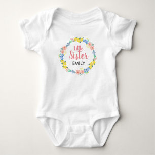 Little Sister Floral Wreath Baby Bodysuit Strampler