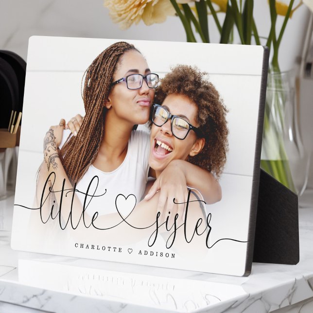 Little Sister Heart Script Gift for Sisters Foto Fotoplatte (Little Sister Heart Script Gift For Sisters Photo Plaque)